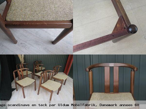 Suite de 6 chaises a repas vintage scandinave en teck par uldum mobelfabrik danemark annees 60