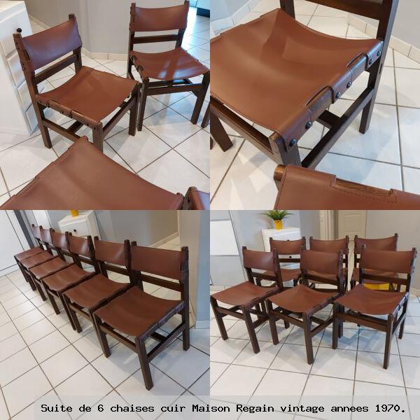 Suite de 6 chaises cuir maison regain vintage annees 1970 