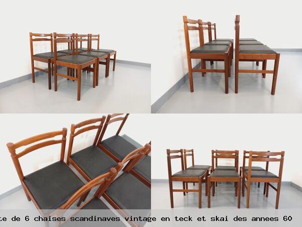 Suite de 6 chaises scandinaves vintage en teck et skai des annees 60