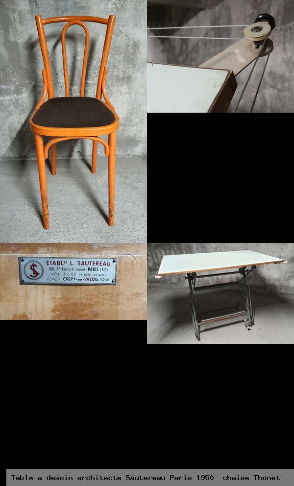 Table a dessin architecte sautereau paris 1950 chaise thonet