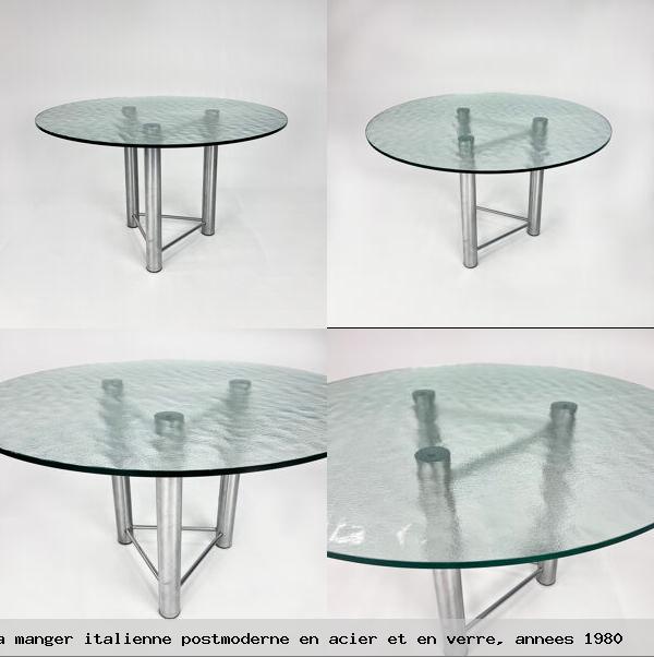 Table a manger italienne postmoderne acier et verre annees 1980
