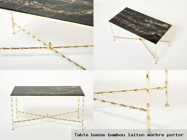Table basse bambou laiton marbre portor