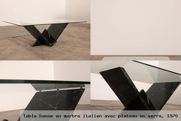 Table basse marbre italien avec plateau verre 1970