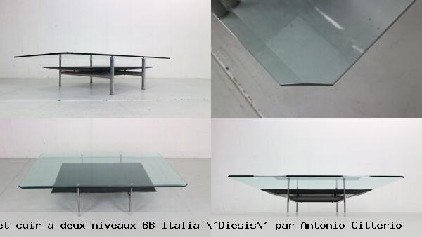 Table basse en verre et cuir a deux niveaux bb italia diesis par antonio citterio