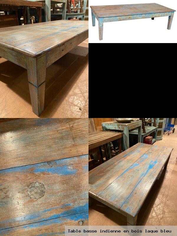 Table basse indienne en bois laque bleu