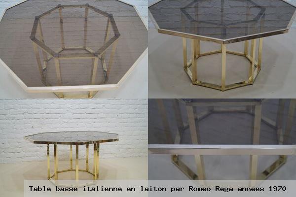 Table basse italienne en laiton par romeo rega annees 1970