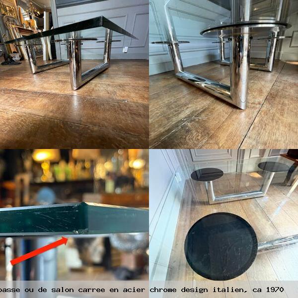 Table basse ou de salon carree en acier chrome design italien ca 1970