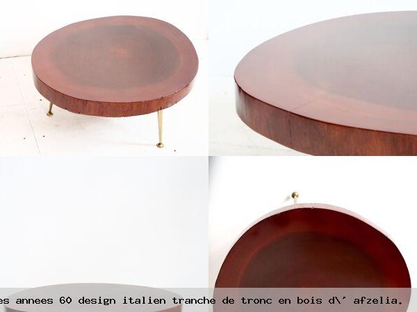 Table basse tripode brutaliste des annees 60 design italien tranche de tronc en bois d afzelia 