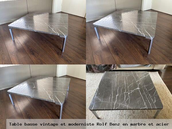 Table basse vintage moderniste rolf benz en marbre acier