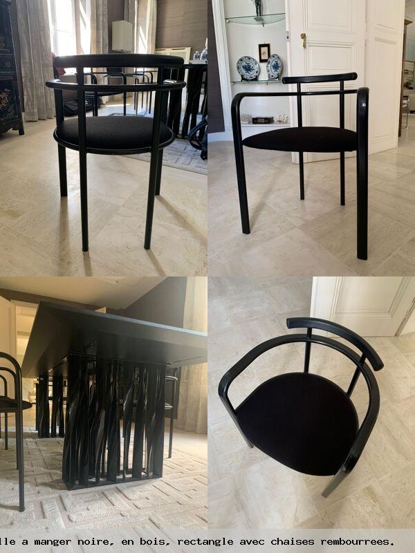 Table de salle a manger noire en bois rectangle avec chaises rembourrees 
