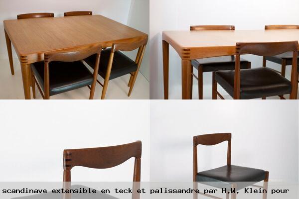 Table 5 chaises salle a manger scandinave extensible en teck palissandre par h w klein pour