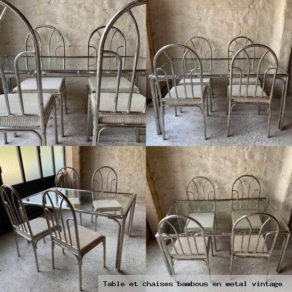 Table et chaises bambous en metal vintage