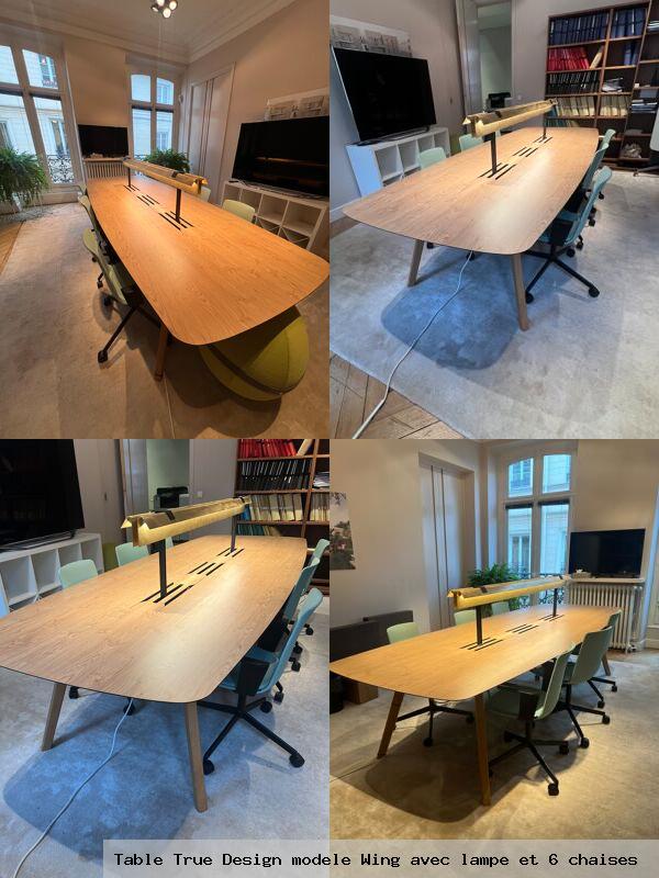 Table true design modele wing avec lampe et 6 chaises