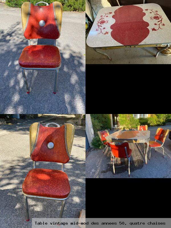 Table vintage mid mod des annees 50 quatre chaises