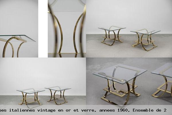 Tables basses italiennes vintage en or et verre annees 1960 ensemble de 2
