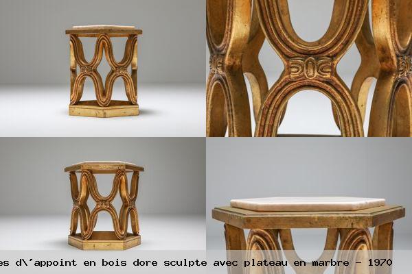 Tables d appoint bois dore sculpte avec plateau marbre 1970