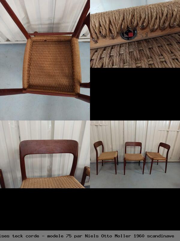 Trio de chaises teck corde modele 75 par niels otto moller 1960 scandinave
