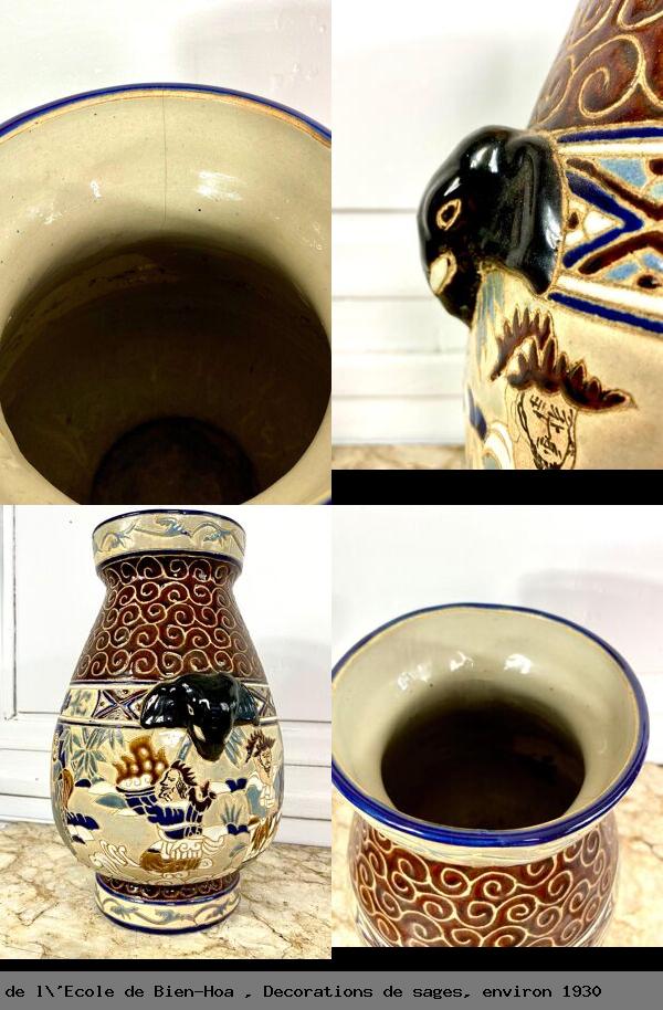 Vase en ceramique emaillee l ecole bien hoa decorations sages environ 1930