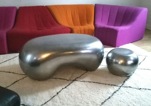 Table basse B.A-BA. et pouf design Leblon Delienne couleur argent 2003