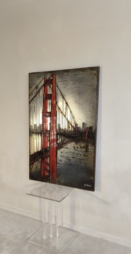 ??? - Très beau tableau métal 3D relief du Golden Gate Bridge San Francisco signé de l’artiste ???