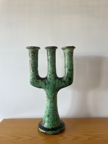 Moroccan Tamegroute Ceramic Candlestick in the style of Giacometti(3)