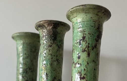Moroccan Tamegroute Ceramic Candlestick in the style of Giacometti(5)