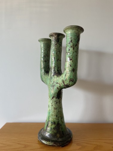 Moroccan Tamegroute Ceramic Candlestick in the style of Giacometti(6)