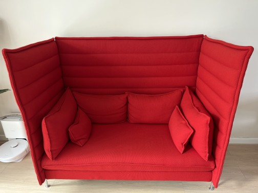 VITRA Alcove Highback Canapé Rouge chromé 2 places H:138cm B:160cm T:85cm