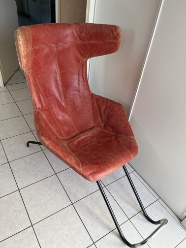 Fauteuil Chaise longue design Moroso - Moroso Fauteuil ou Chaise longue en cuir rouge vieilli, du designer Alfredo Häberli, de sa collection Take