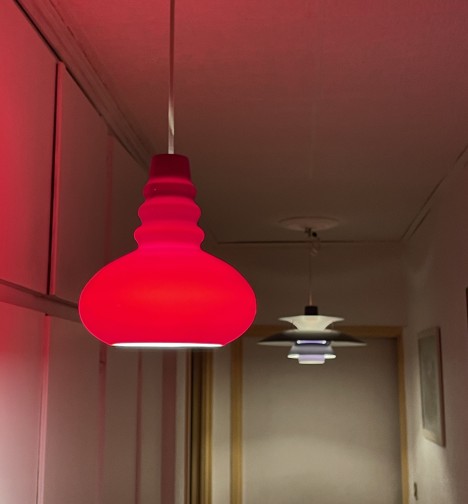 Lampe suspension vintage en verre rouge Peill & Putzler Années 60 70,Peill&Putzler,?(7)