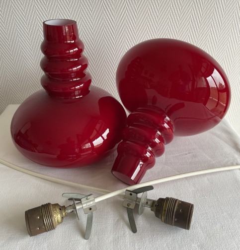 Lampe suspension vintage en verre rouge Peill & Putzler Années 60 70,Peill&Putzler,?(8)