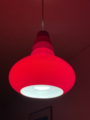 Lampe suspension vintage en verre rouge Peill & Putzler Années 60 70,Peill&Putzler,?(3)